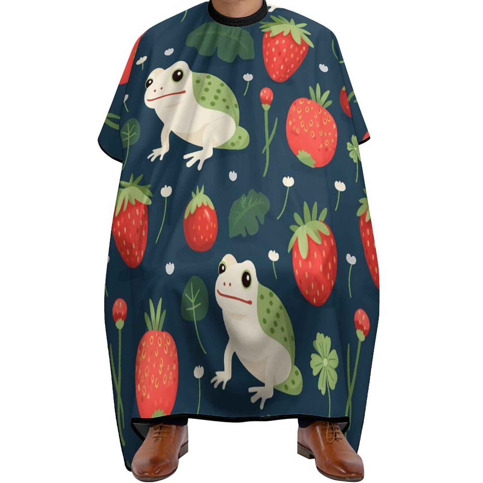 Kawaii Frog Strawberry Flowers Hair Cutting Cape for Men Women Waterproof Barber Cape Adjustable Salon Haircut Capes