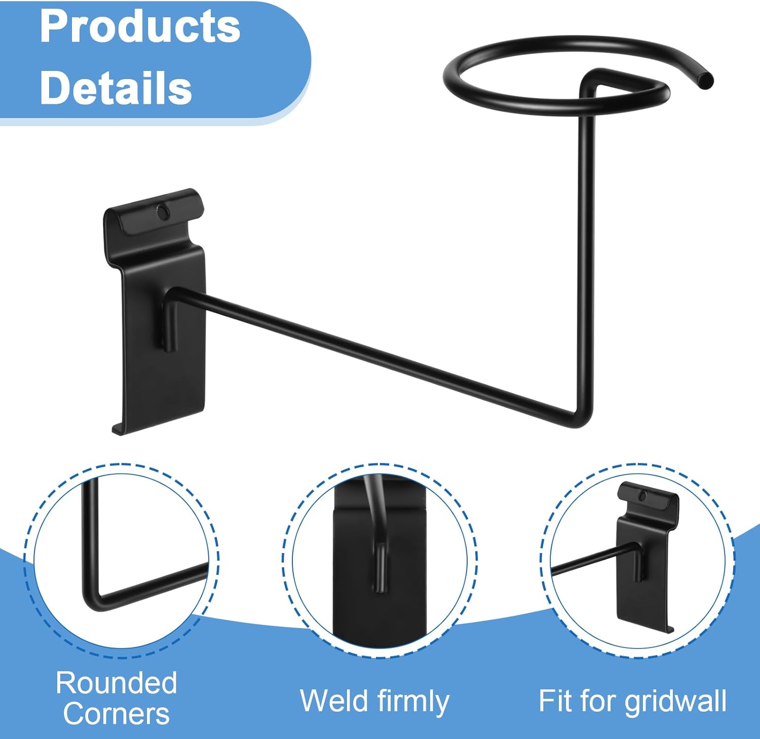 Kigley Metal Gridwall Hooks, 3.2 inch Hat Helmet Rack, Retail Display Shelves Organizer, Wall Fixtures, Accessories for Home Retail Shop(Black,12 Pcs)