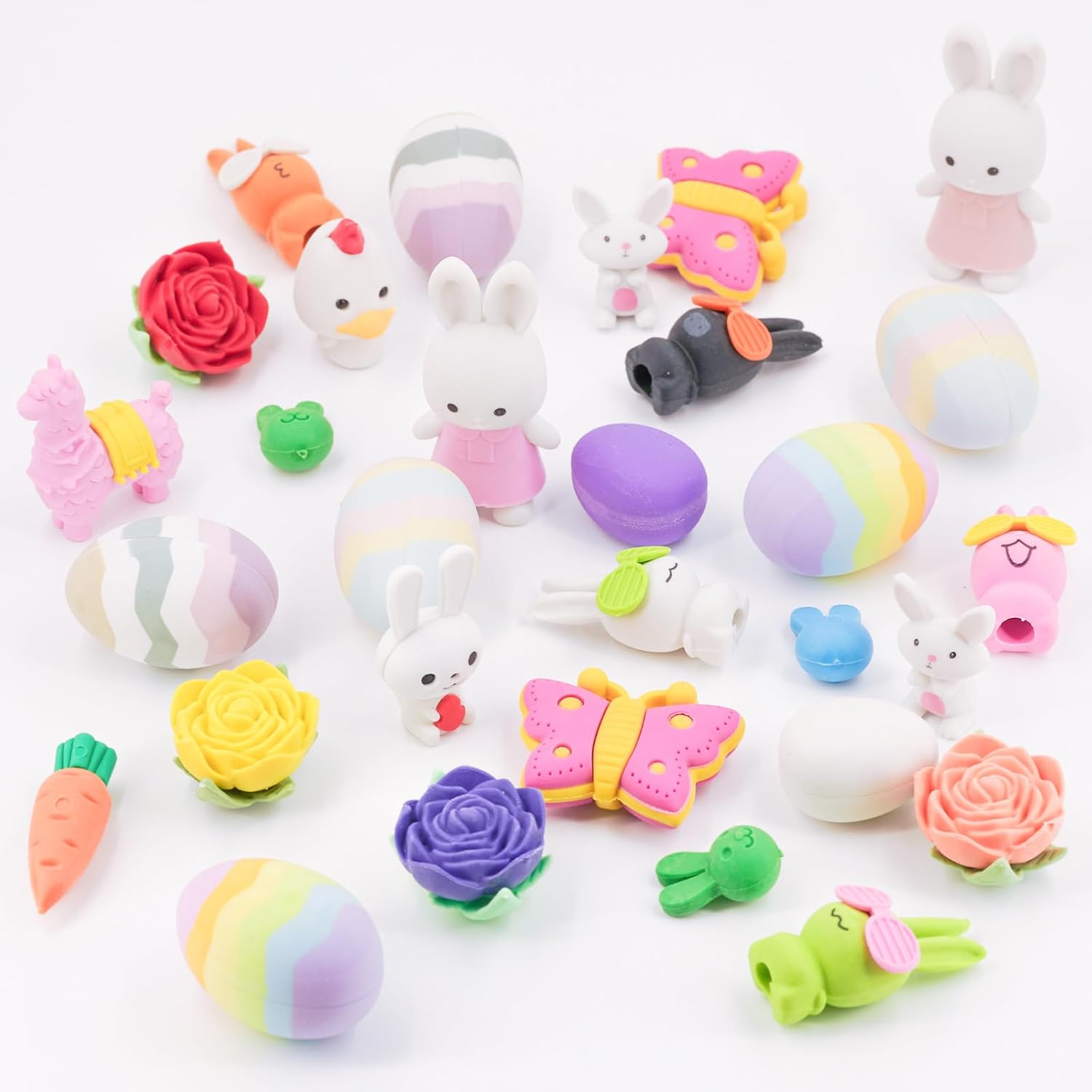 30Pcs Cute 3D Easter Erasers, 24 Styles Including Bunnies, Easter Eggs, Flowers, and More. Perfect as Easter Egg Stuffing, School Gifts, and Party Favors.