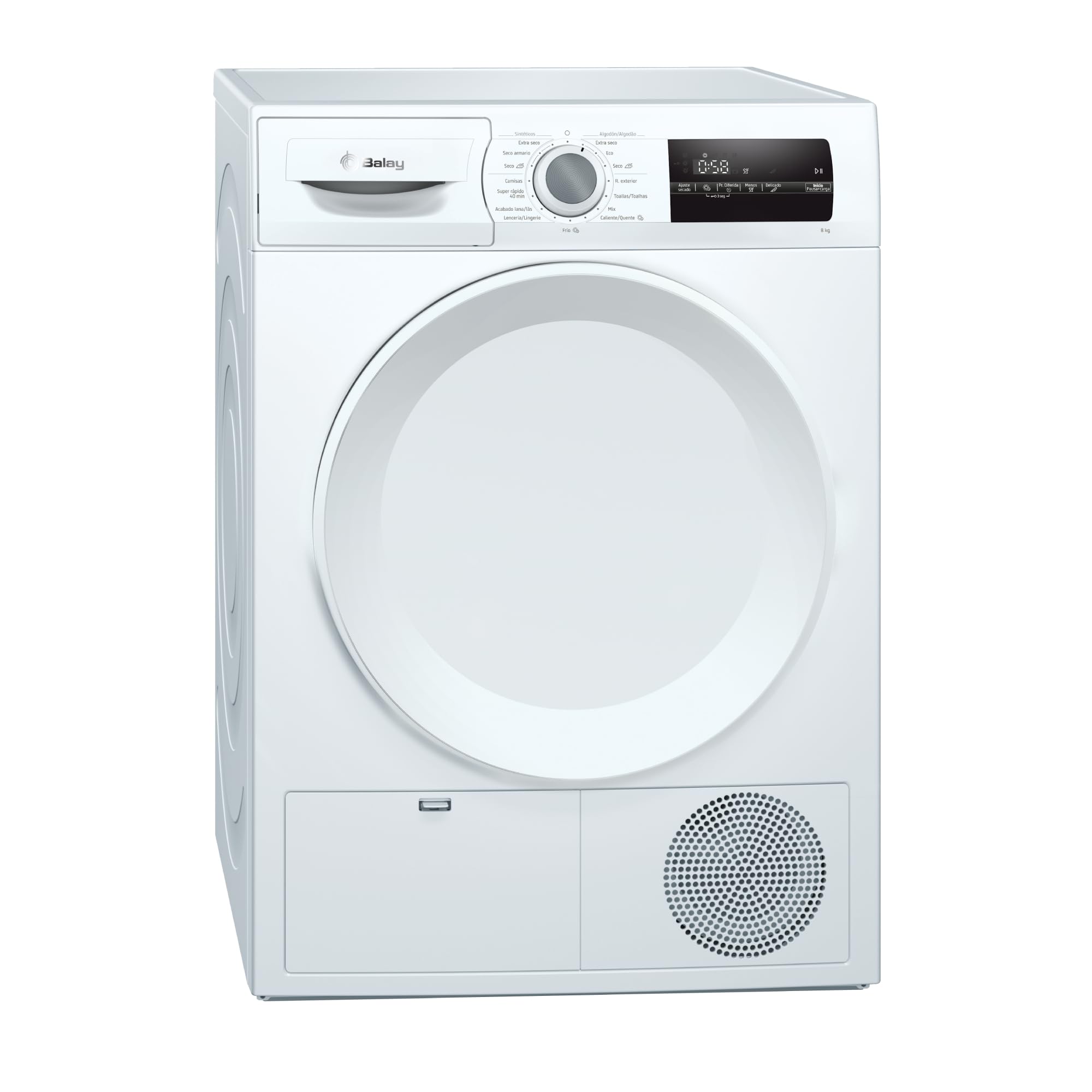 Balay, Secadora Bomba de Calor, Libre Instalación, 8 kg, Filtro fácil limpieza, Antivibración, Programa Rápido, Blanco, 3SB288BE
