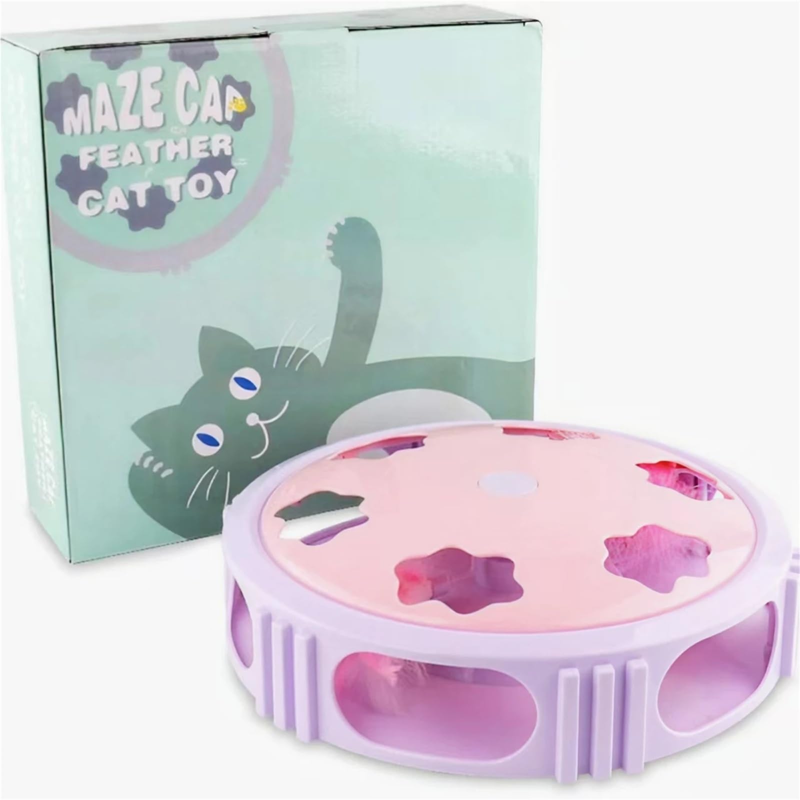 Katzen-Drehteller-Spielzeug mit Feder und LED-Licht, automatische Drehung, interaktives Katzenspielspielzeug (Rosa)