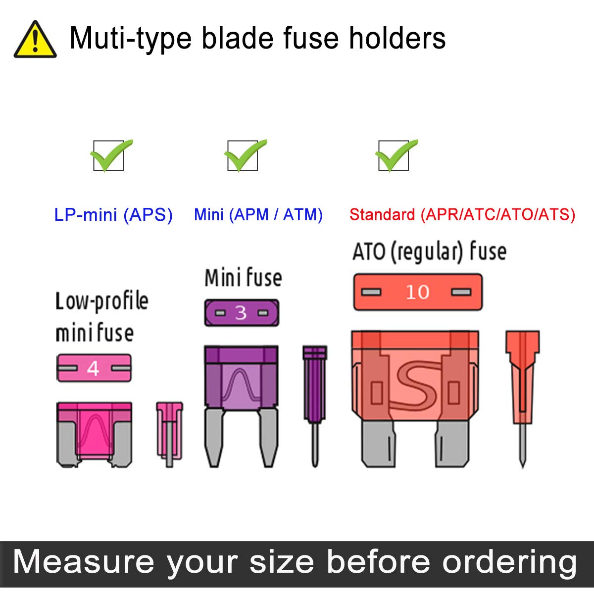 MuHize 3 Types Add-a-Circuit Fuse Tap Adapter - Upgraded 12V Fuse Tap Adapter, Fuse Holder with Standard, Mini, and Low Profile Tap Blade Fuse for Cars Trucks Boats (9 Pack)