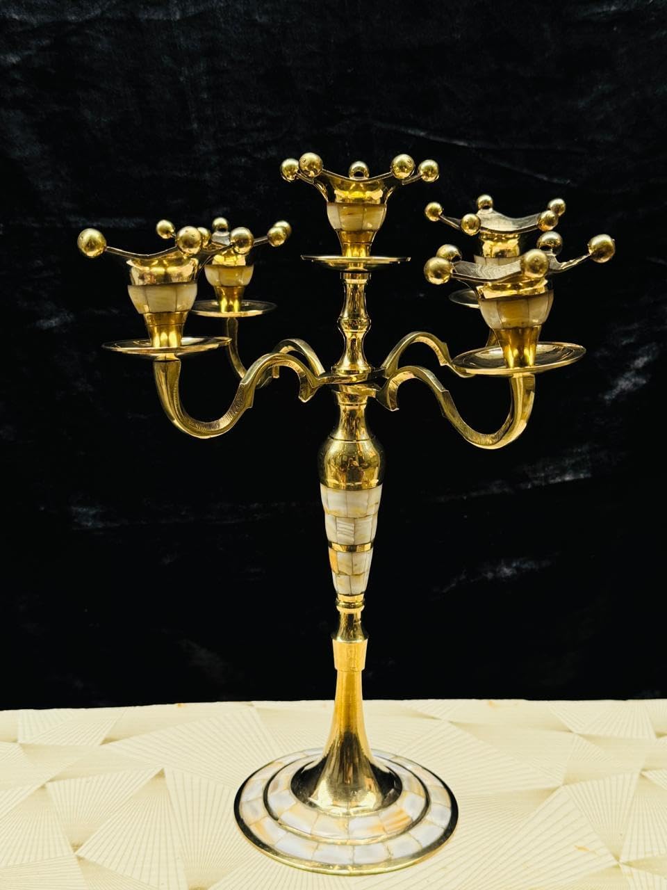 Handcrafted Brass 5 Arm Candelabra, Vintage Candle Holder for Taper Candles, Large Brass Candle Stand for Dining Table, Living Room, Wedding & Home Decor
