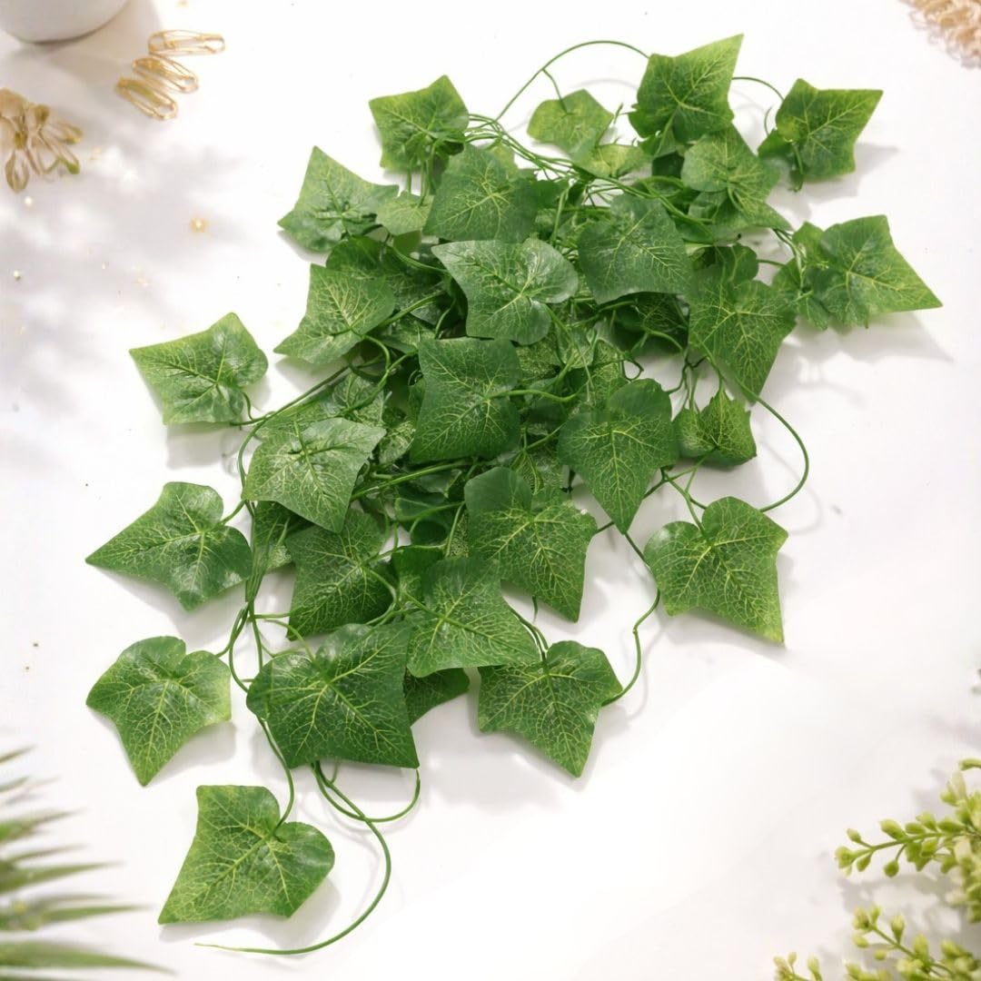 4 Pc Artificial Money Plant Creeper Garland | 7 Ft Green Leaf Hanging Vine for Home, Balcony, Garden, Wall, Wedding, Festival Decoration (Fabric Faux, Green)