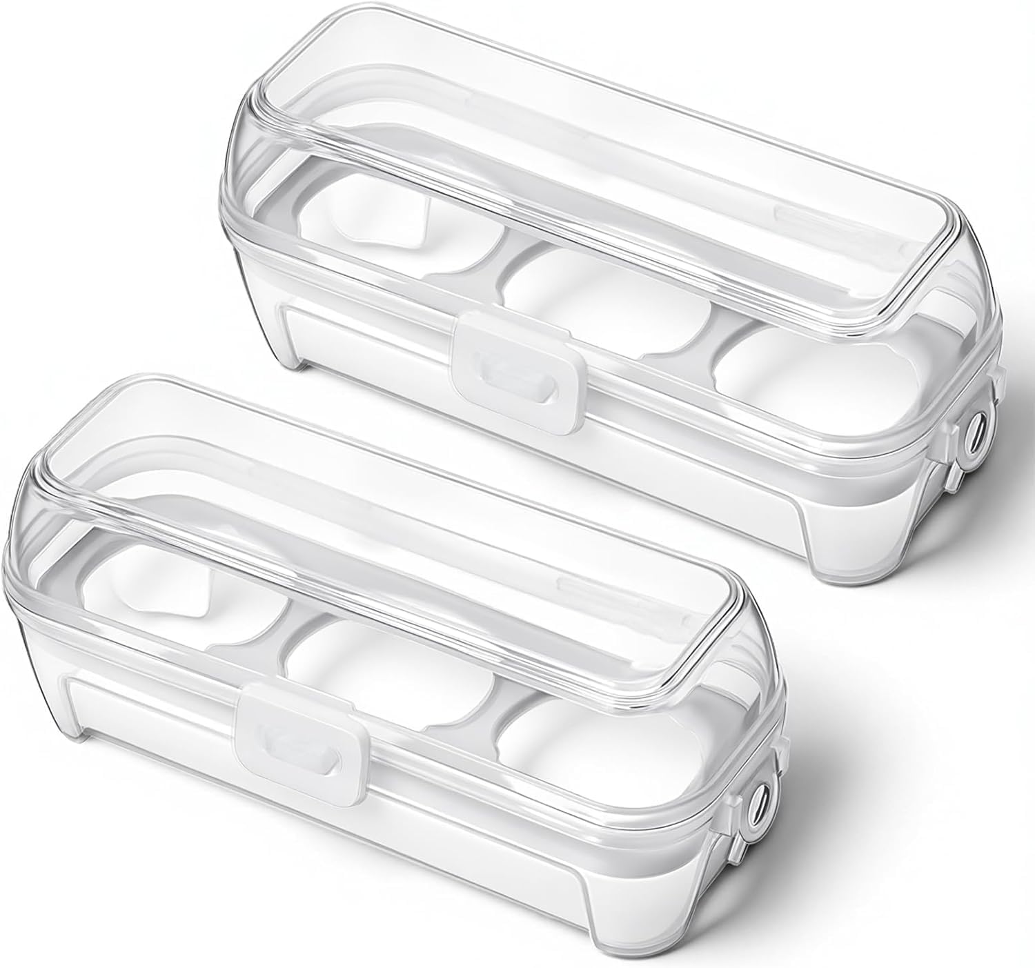 2 PCS Portable Camping Egg Carrier, 3-Grid Shockproof Hard Boiled Egg Container ABS Plastic Egg Storage Case for Outdoor Hiking Kitchen Refrigerator Picnic Travel