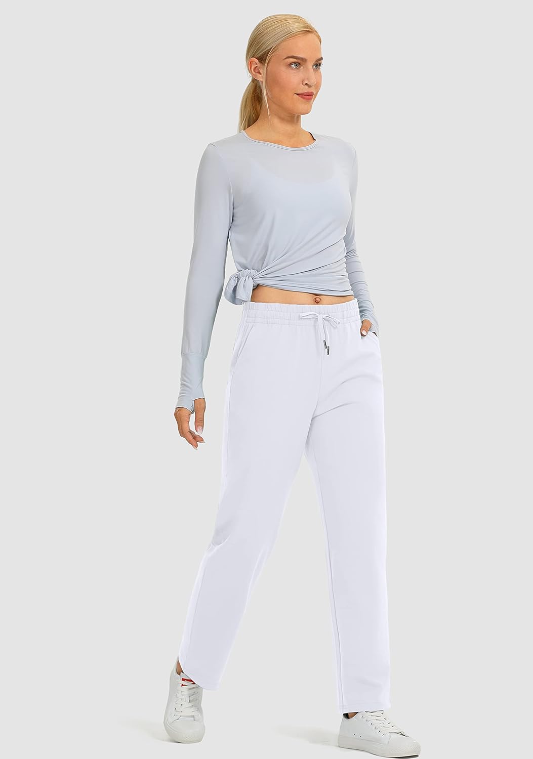 SANTINY Women's Cotton Sweatpants Yoga Lounge Casual Pants Open Bottom Sweat Pants for Women with Pockets - Image 6