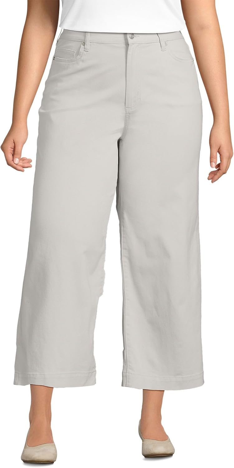 Lands' End Women's Knockabout Chino High Rise 5 Pocket Wide Leg Crop Pants