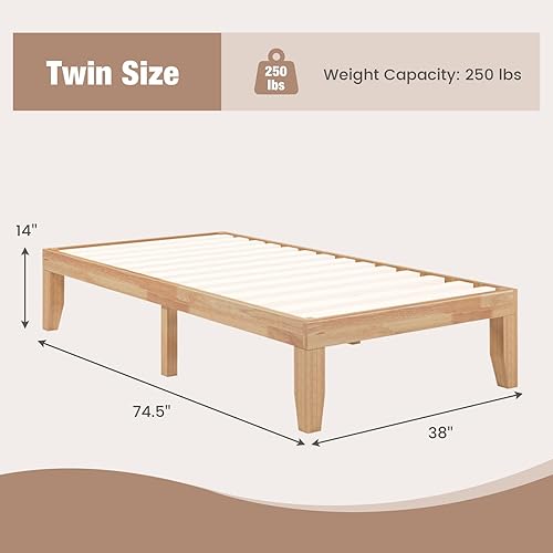 Miniatura 83 de Giantex Base de cama de plataforma de madera matrimonial de 14 pulgadas, base de colchón de estilo minimalista con madera de goma maciza, soporte de