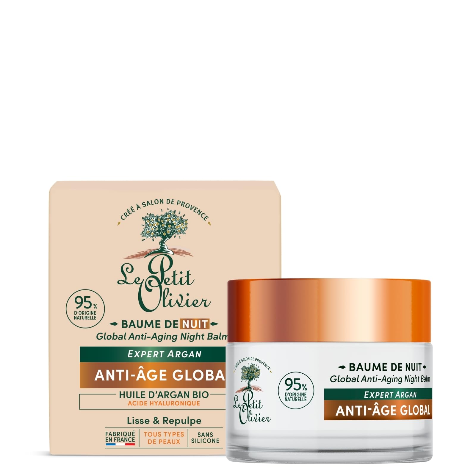 Le Petit Olivier - Nourishing Anti-Ageing Night Balm - Argan Oil - Made in France - Pot 50 ml - Silicone-Free
