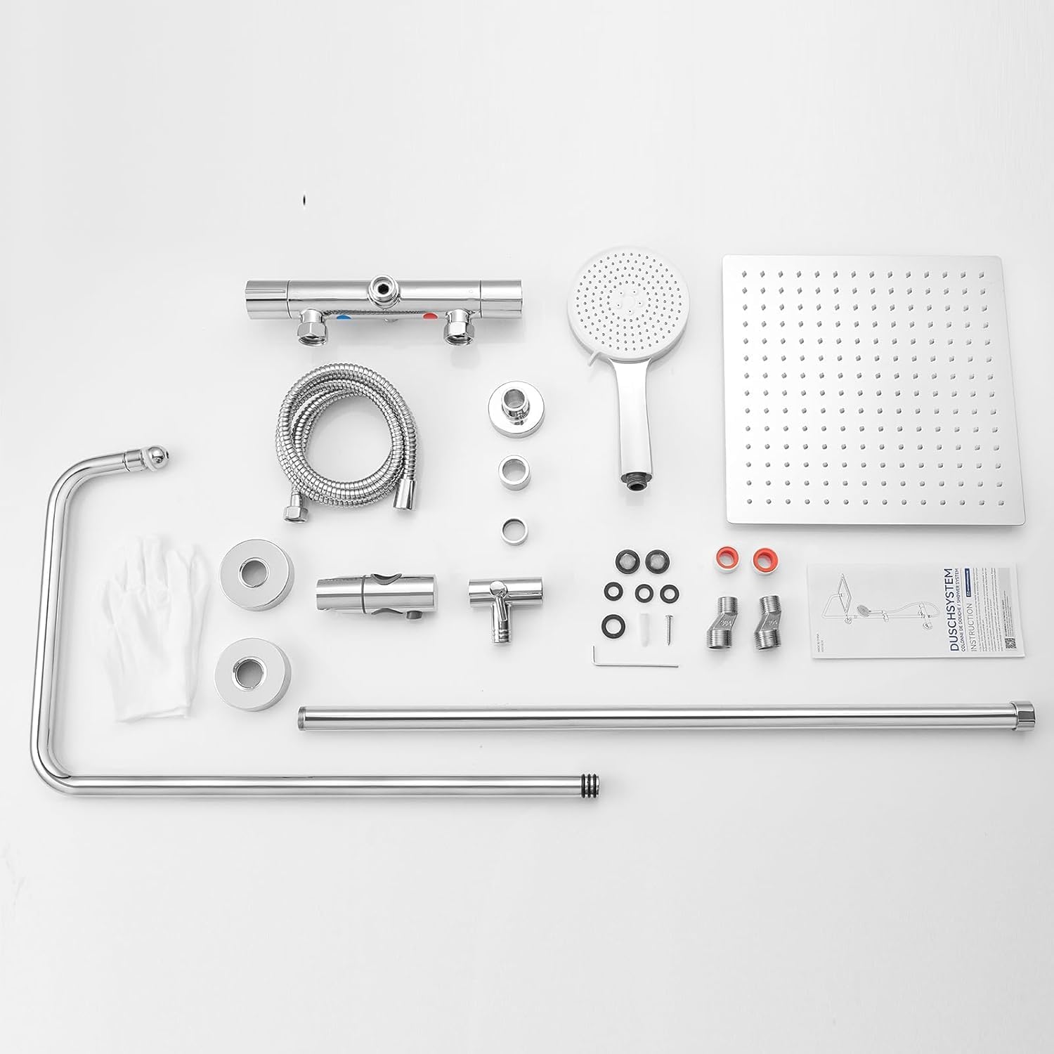 Auralum Colonna Doccia con Miscelatore Termostatico, Set Doccia con Soffione Grande in Acciaio Inox e Doccetta 5 Funzioni, Asta Saliscendi Doccia Altezza Regolabile (Cromato)