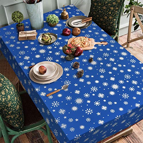 Fascidorm Christmas Tablecloth, Rectangle Christmas Snowflake Tablecloth, Bronzing Waterproof Washable Polyester Table Cover For Christmas Decorative, Winter, And Holiday, 55 X 55 Inch, Blue #TOP2