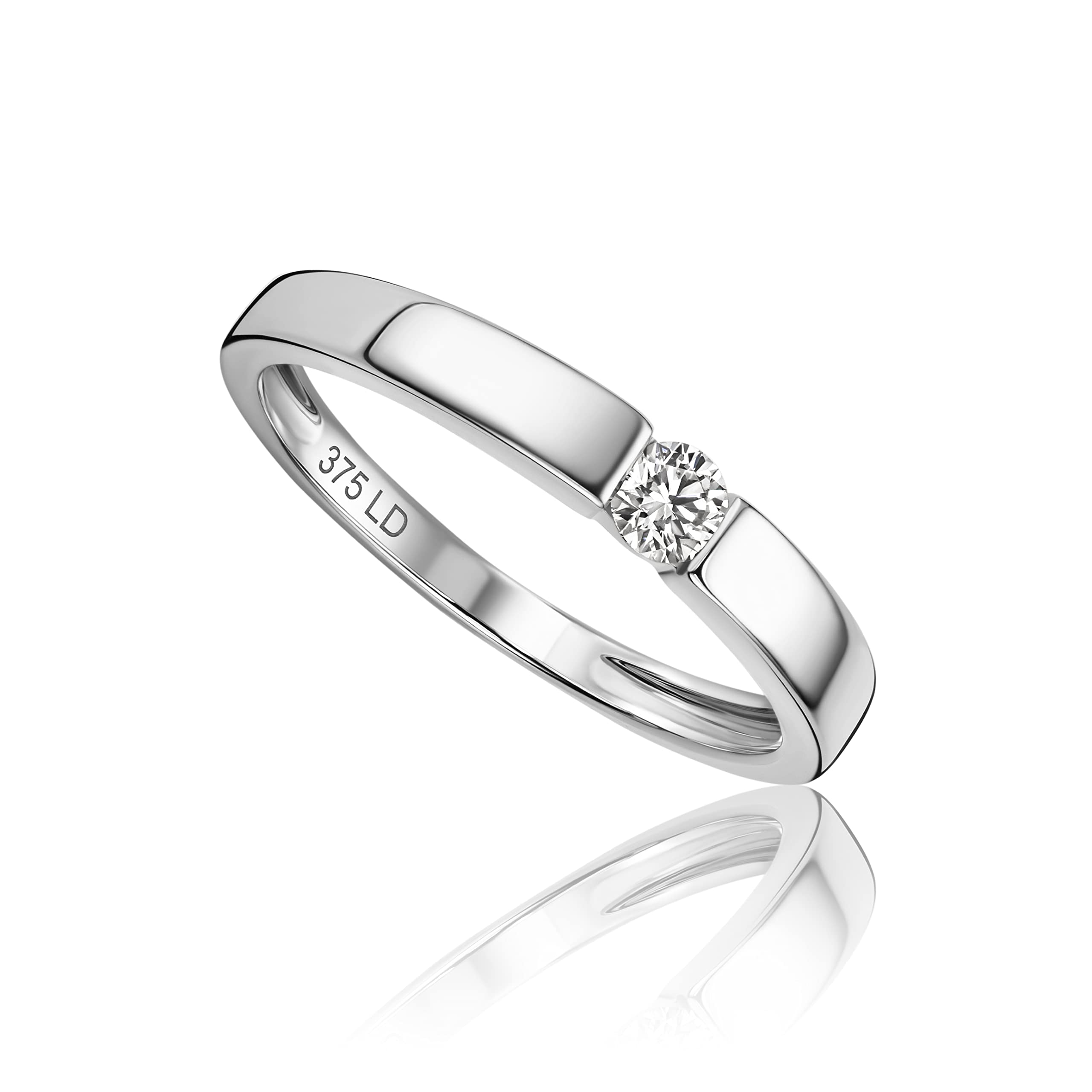 MIORE Lab Diamonds-Diamantes creados en Laboratorio: solitario anillo de compromiso en oro blanco/oro amarillo de 9 kilates 375, engastado con 1 diamante creado en laboratorio 0,10 quilates
