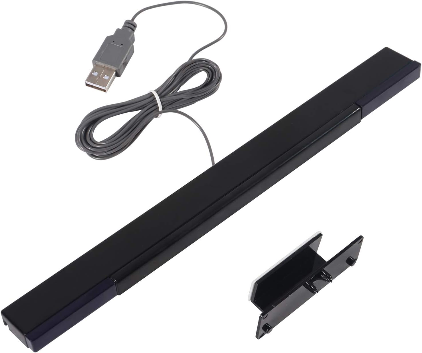 Aokin USB Sensor Bar for Wii, Replacement USB Wired Infrared Ray Sensor Bar for Nintendo Wii, Wii U, Includes Stand, Black
