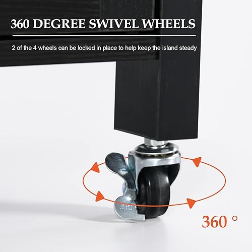Miniatura 6 de Carritos de isla de cocina con ruedas, isla rodante de granja para cocina con cajones de almacenamiento y estante ajustable, estantes de vino,