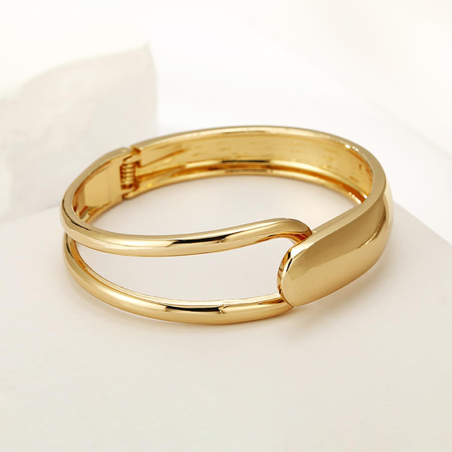 Chunky Gold Bracelet - Tear Drop & Cuff Bracelet - Polished Twisted Hinged Bangle - Wide Wrist Cuff - Irregular Twisted Bangles for Women - Image 4