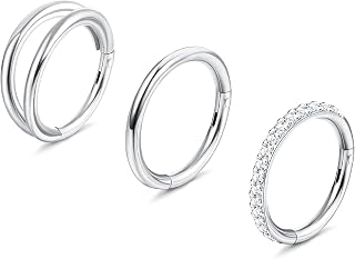 18G 16G G23 Titanium Nose Rings Hoops for Women Men Hypoallergenic CZ Clicker Conch Hoop Earrings Hinged Segment Septum Lip Helix Cartilage Conch Nose Piercing Jewelry 8mm 10mm
