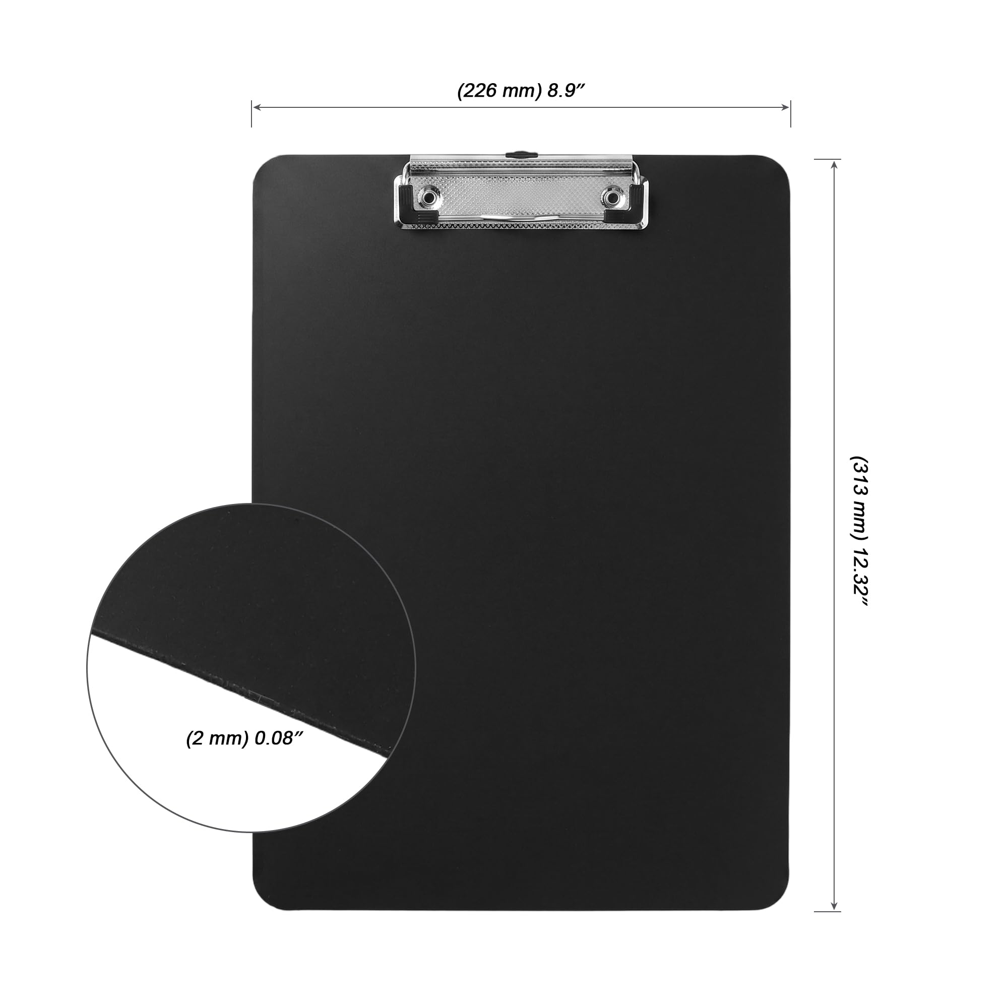 Portablocco formato A4, confezione da 12 portablocco con clip in metallo, cartellina in plastica, lavagna da appendere per ufficio, nero