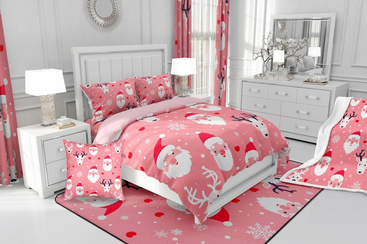 Feelyou Christmas Comforter Set All Season Santa Deer Bedding Set with 1 Pillow Cases Snowflake Microfiber Kids Twin Bedclothes Bedroom Decor Duvet Quilt Breathable Soft Lightweight