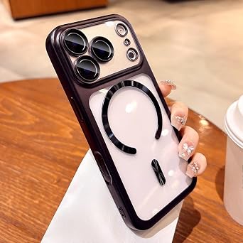 Magnetic Slim Case for iPhone 17 /Pro/Max [Compatible with MagSafe] [Camera Control Button ] [with Lens Protector ] Electroplating Ultra Thin Cover for iPhone 17 Pro Max,Black