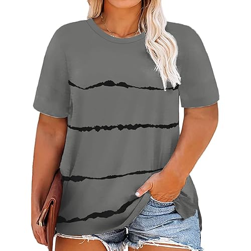 VISLILY Womens Plus-Size Tops Color Block T Shirts Short Sleeve Tunics XL-4XL