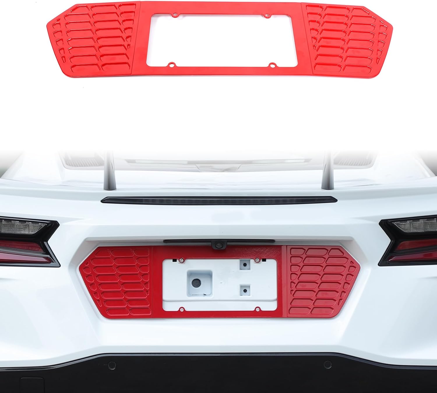 Daeiclru License Plate Cover Frame Compatible with Corvette C8 Stingray Z51 2020-2025, Aluminum License Plate Frame Grill Vent Insert Accessory, Rear License Frame Accessories (Gloss Black)