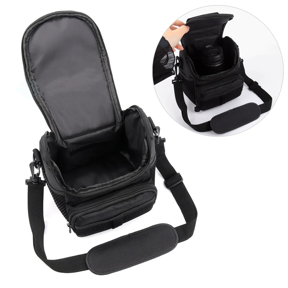 Borsa Fotografica SLR Borsa Macchina Fotografica Custodia Fotocamera per Reflex Compatta Videocamera a Stile Fondina Resistente agli Urti Tracolla Regolabile Nero km22