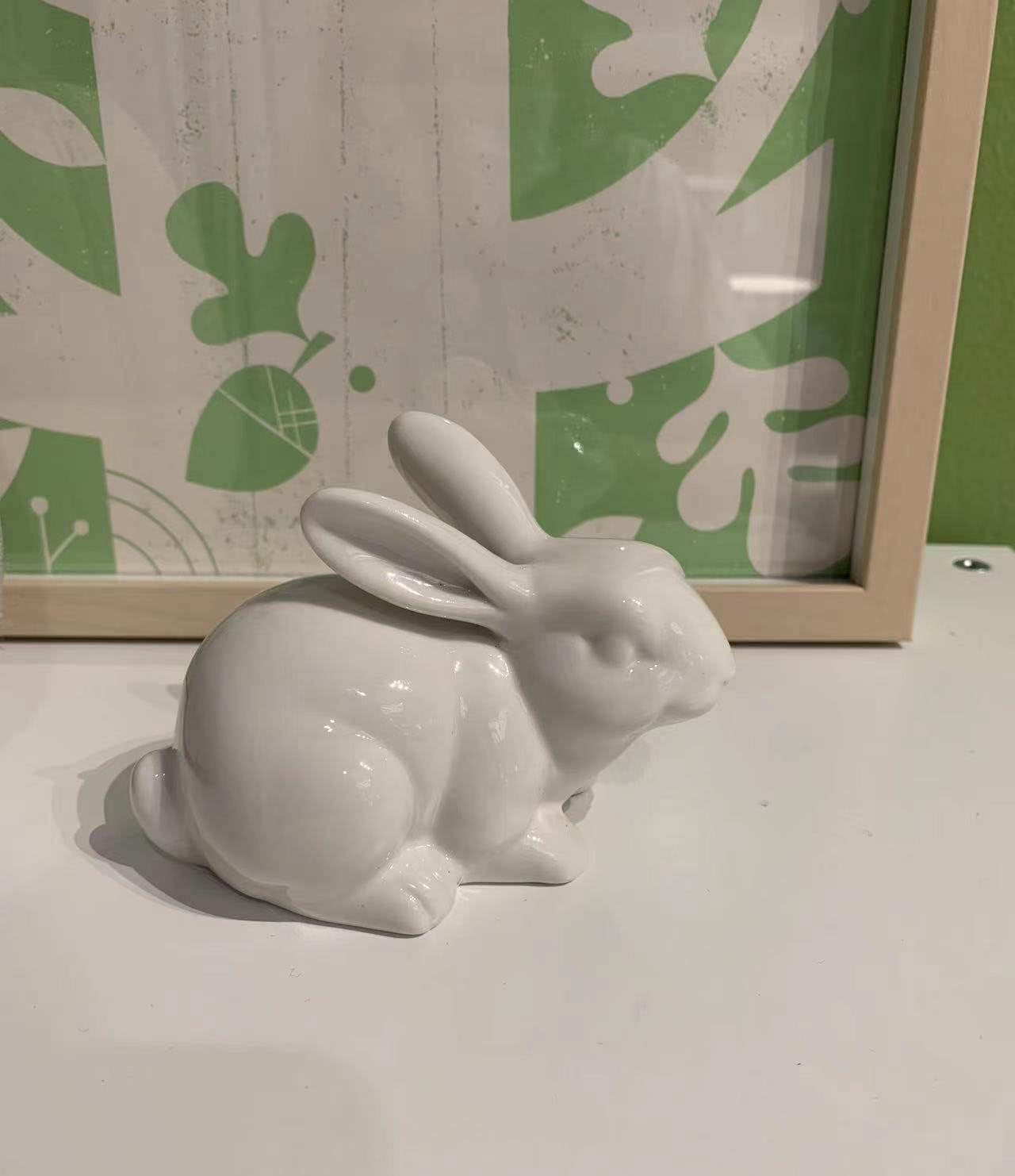 Set of 2 Porcelain Bunny Rabbit Statue Figurine Easter Spring Decoration Vintage Rustic White Bunny Figurines for Easter Dining Table Centerpiece Tiered Tray Bowl Shelf Ornament - Image 3