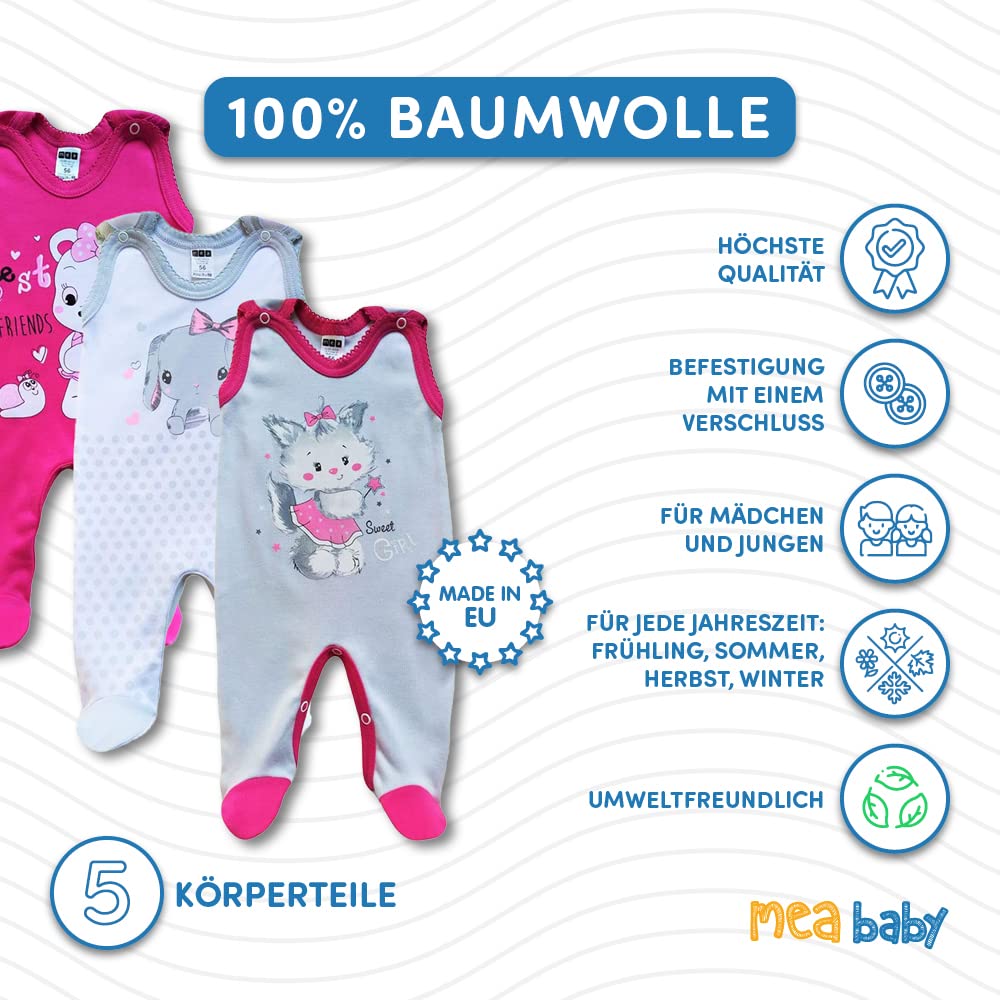 Romper niemowlęcy unisex MEA BABY z nadrukiem wykonany ze 100% bawełny, opakowanie 5 szt. Body niemowlęce dla dziewczynki Body niemowlęce dla chłopców (68)