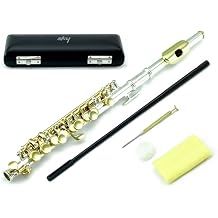 SkyPaititi Band Approved Piccolo Key of C with Hard Case, Cloth, Cleaning Rod, Joint Greasae and Screw Driver, Good Sound Silver/Gold