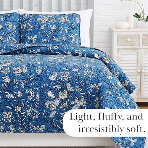 Southshore Fine Living, Inc. Oversized Full/Queen Quilt Set, Quilted Coverlet, Microfiber Quilt Bedding with 2 Quilted Pillow Shams, Floral Print, Lightweight Queen Bedspread, Blue Quilt Full Size by Southshore Fine Living, Inc. - Image 7