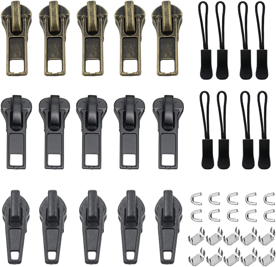 YaHoGa 25 Pieces #5 Zipper Repair Kit Zipper Pull Replacement Zipper Sliders for Jackets Coats Clothing