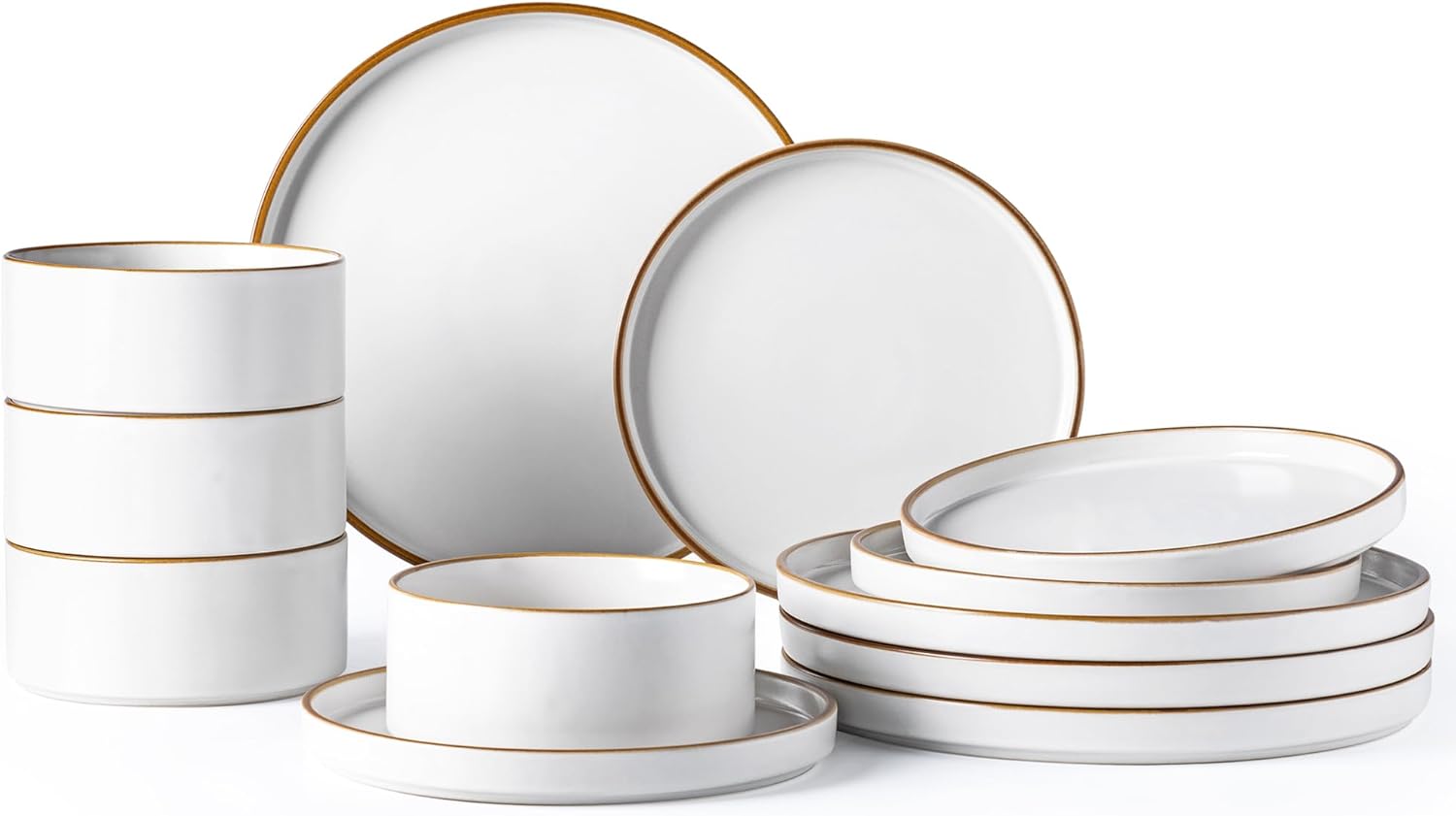 LERATIO Ceramic Dinnerware Sets for 4,Matte Stoneware Plates and Bowls Set, Chip and Crack Resistant | Oven & Dishwasher & Microwave Safe Dishes Set, Service for 4-Dusted Gold Rim