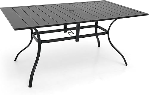 Miniatura 9 de Virvla Mesa cuadrada de comedor para patio, mesa de acero al aire libre con agujero para sombrilla 35 x 35 x 28 pulgadas, color negro