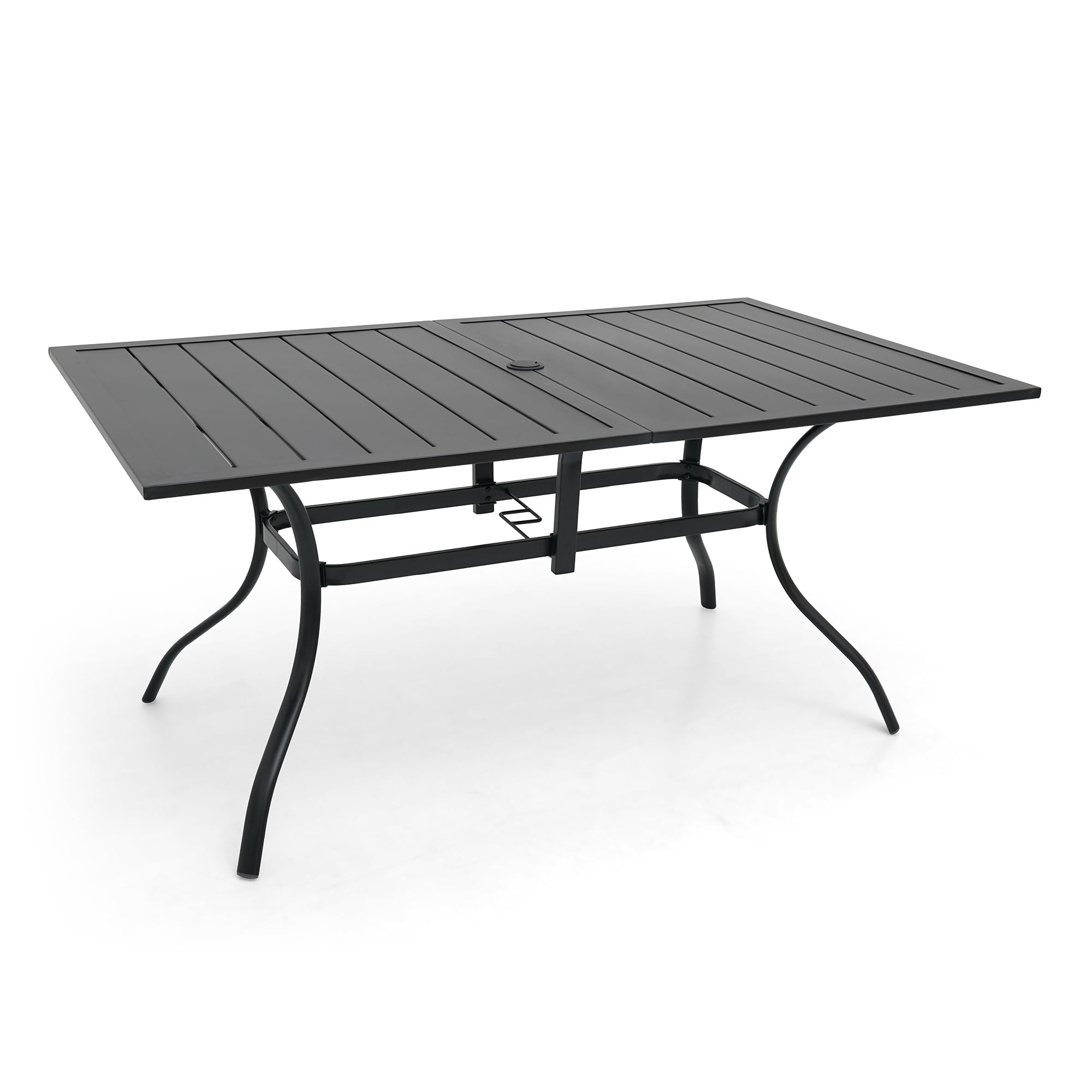 Anmutig Outdoor Dining Table, Rectangular Patio Table with Slatted Top with Black Metal Frame for 6 Person