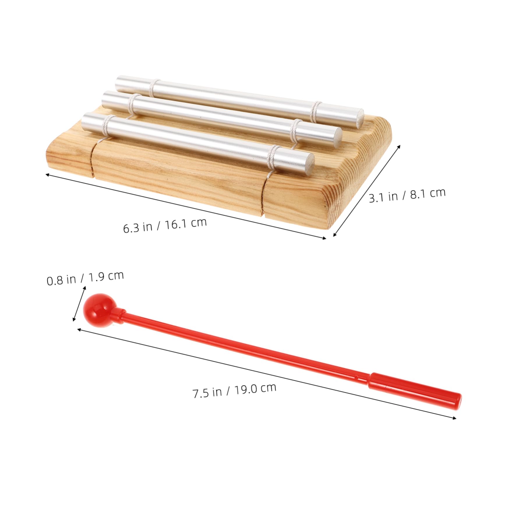 SUPVOX Three Tone Chime Bell Mallet Meditation Trio Hand Percussion for Adults Yoga Teachers' Classroom Chime Light Brown