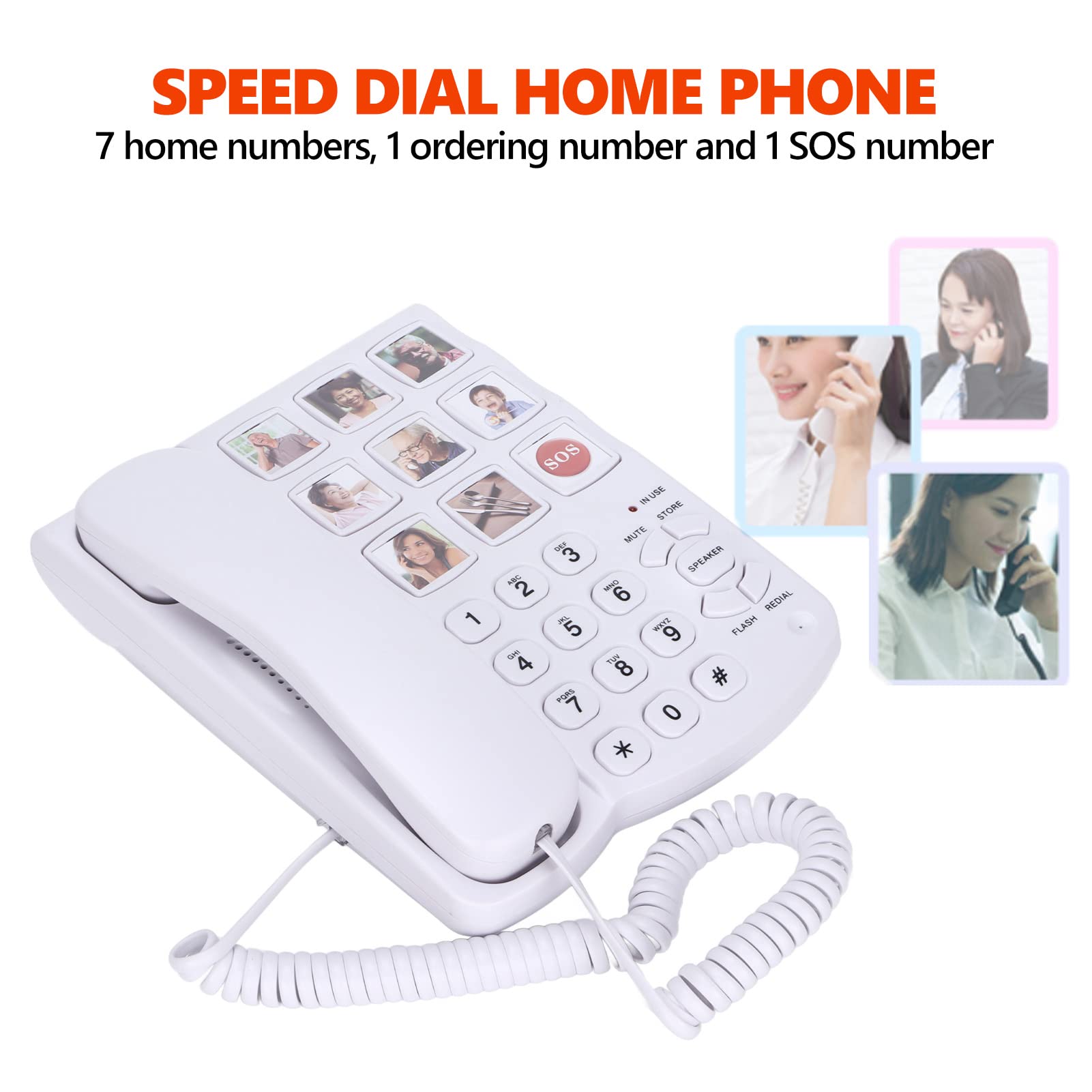 Telefono a Pulsante Grande, Telefono Fisso con Filo per Foto e Memoria Amplificata per Anziani, Telefono da Tavolo con Filo Adatto per Anziani con Problemi di Vista e Udito