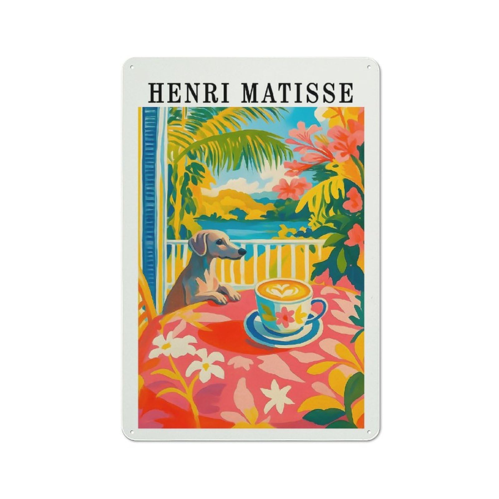 Junmoney Style-1 Henri Matisse Style Tropical Scene Classic Metal Wall Decor 30X20cm, Office Metal Sign For Workspace, Cafe, Shop Or Desk Area