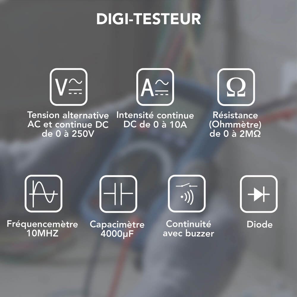 Multimètre digital professionnel, 9 fonctions, 1000V, calibrage auto, fonction sans contact, cat III - Tibelec