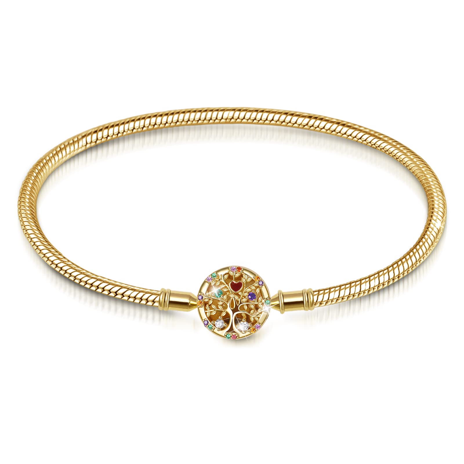 GNOCE Lebensbaum Armband aus 925 Sterling Silber 18K vergoldet mit bunten Steinen eingelegt Baum des Lebens Schmuck Freundschaft Geschenk mit Geschenkbox