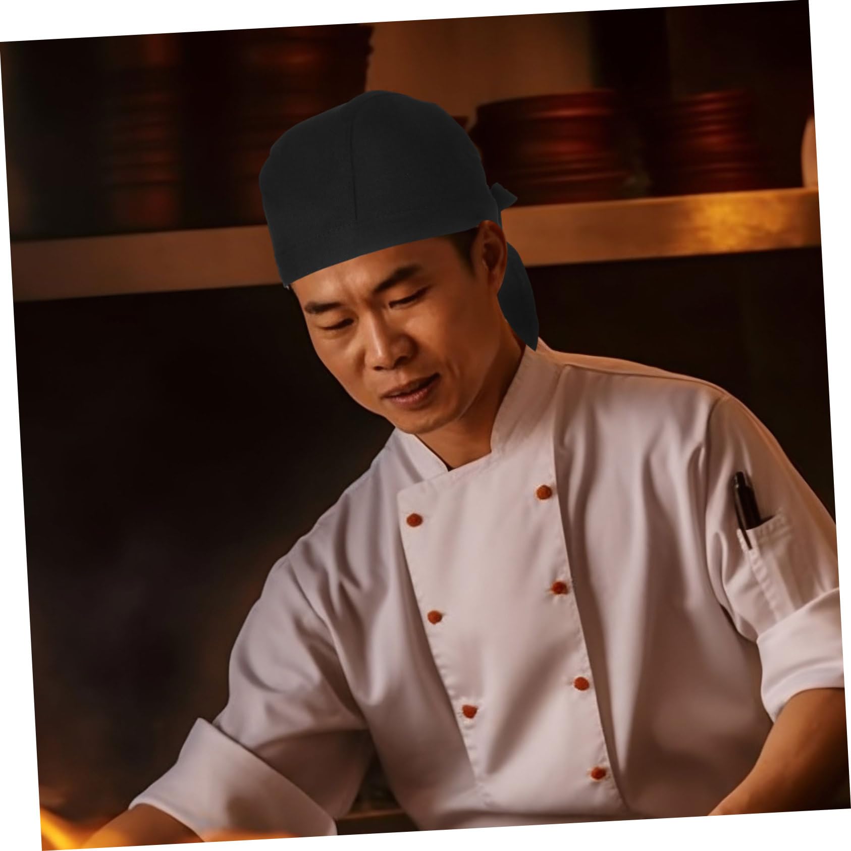 6 Gorros de Chef de Tela de Algodón Negro, Resistentes al Desgaste, Ajustados al Cuero Cabelludo, para Cocina y Restaurante, Unisex y Clásicos