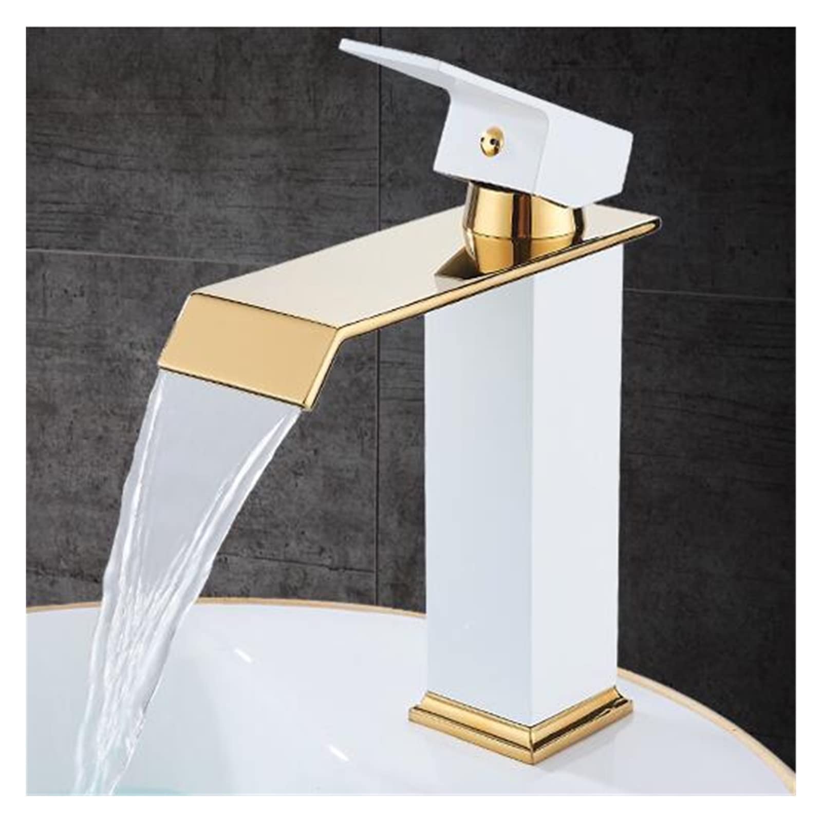 Grifo de lavabo cascada monomando cuadrado de latón para agua fría y caliente