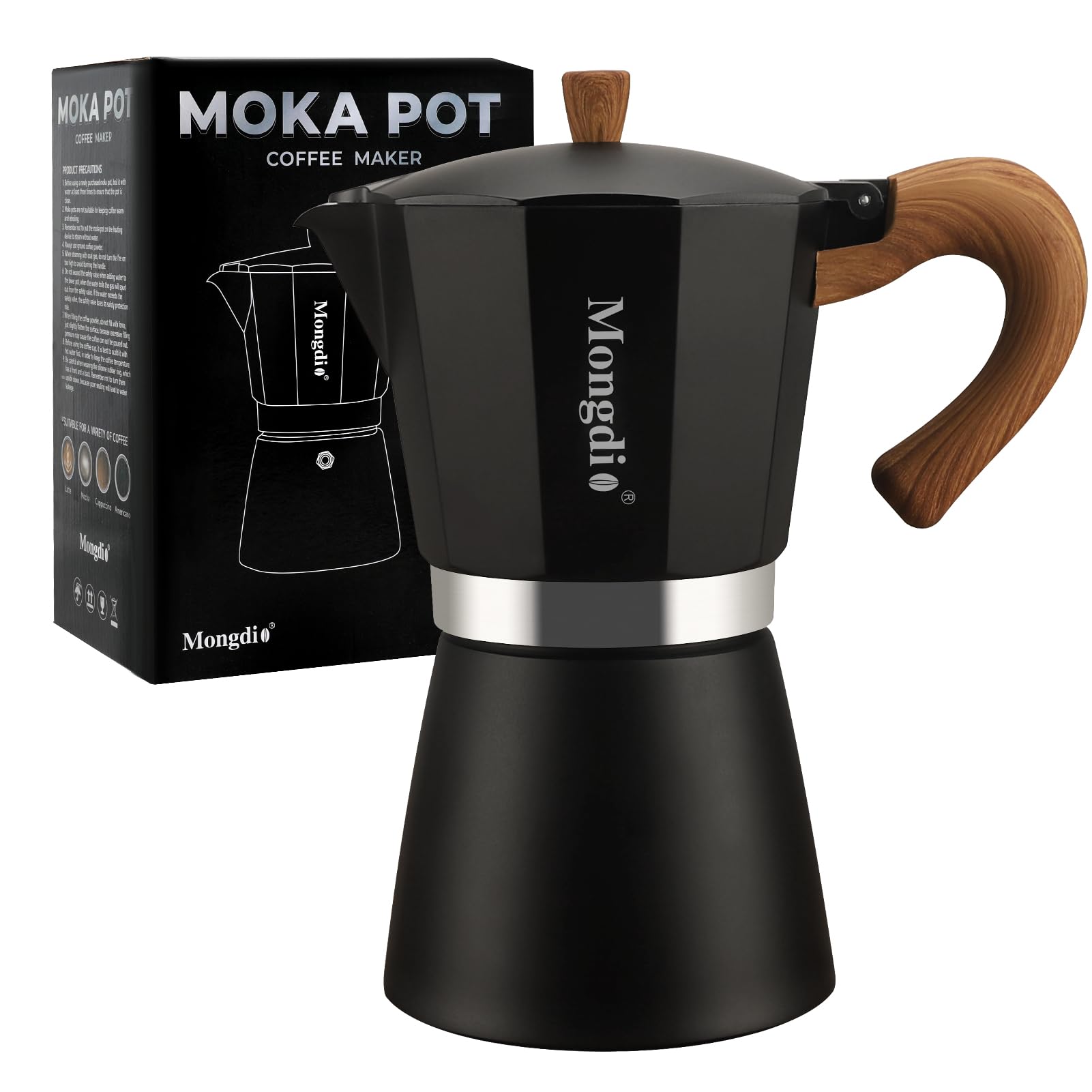 MongdioStovetop Espresso Maker Moka Pot, Cuban Coffee Maker Stove top coffee maker Moka Italian Espresso Greca Coffee Maker Brewer Percolator, 12 Espresso Cups, 20 oz - Black