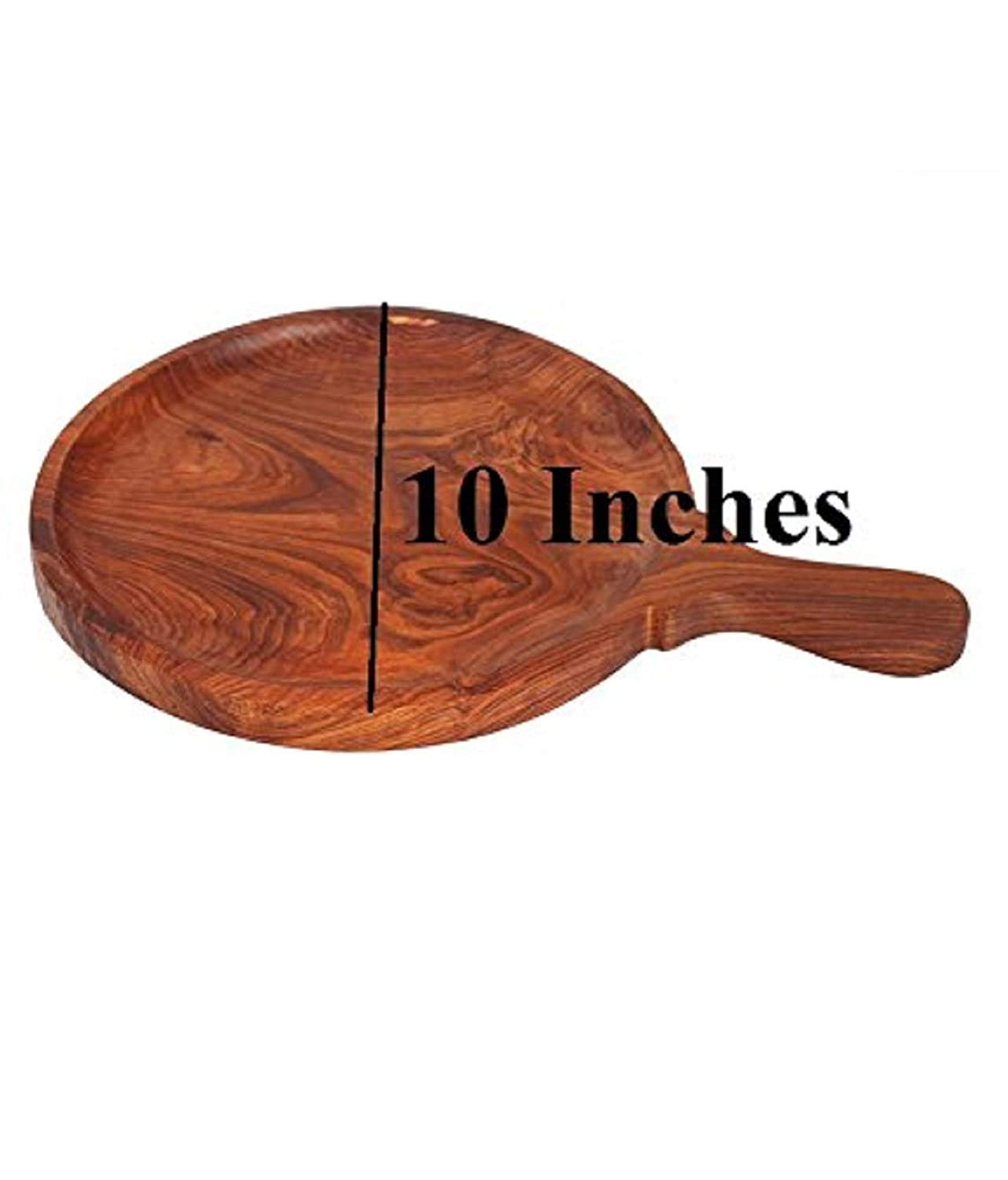 Home-CartWooden Round Pizza Plate with Handle/Bat/Board (10 Inches), Pack of 6