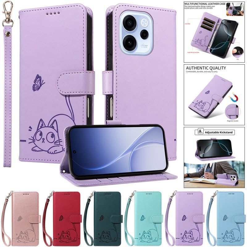 Étui portefeuille OnePlus 12 5G rouge motif chat idée cadeau - 2