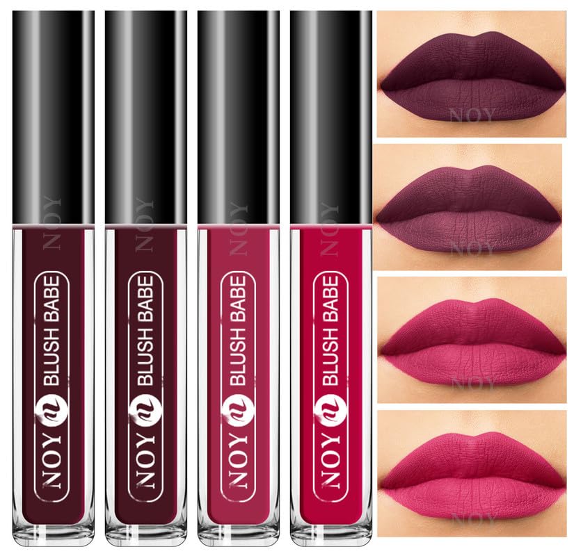 Image of NOY Smudgeproof Matte Liquid Lipstick For Soft And Romantic Looks Wine, Coffee Wine, Purple, Magenta (Combo-4)