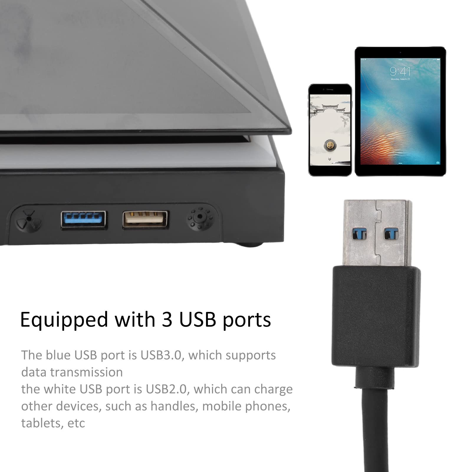 Ventola di Raffreddamento della Console 3 velocità del Vento Ventola di Raffreddamento Regolabile con Interruttore Tattile Luci LED Porte USB per Xbox Series 12W(Nero)