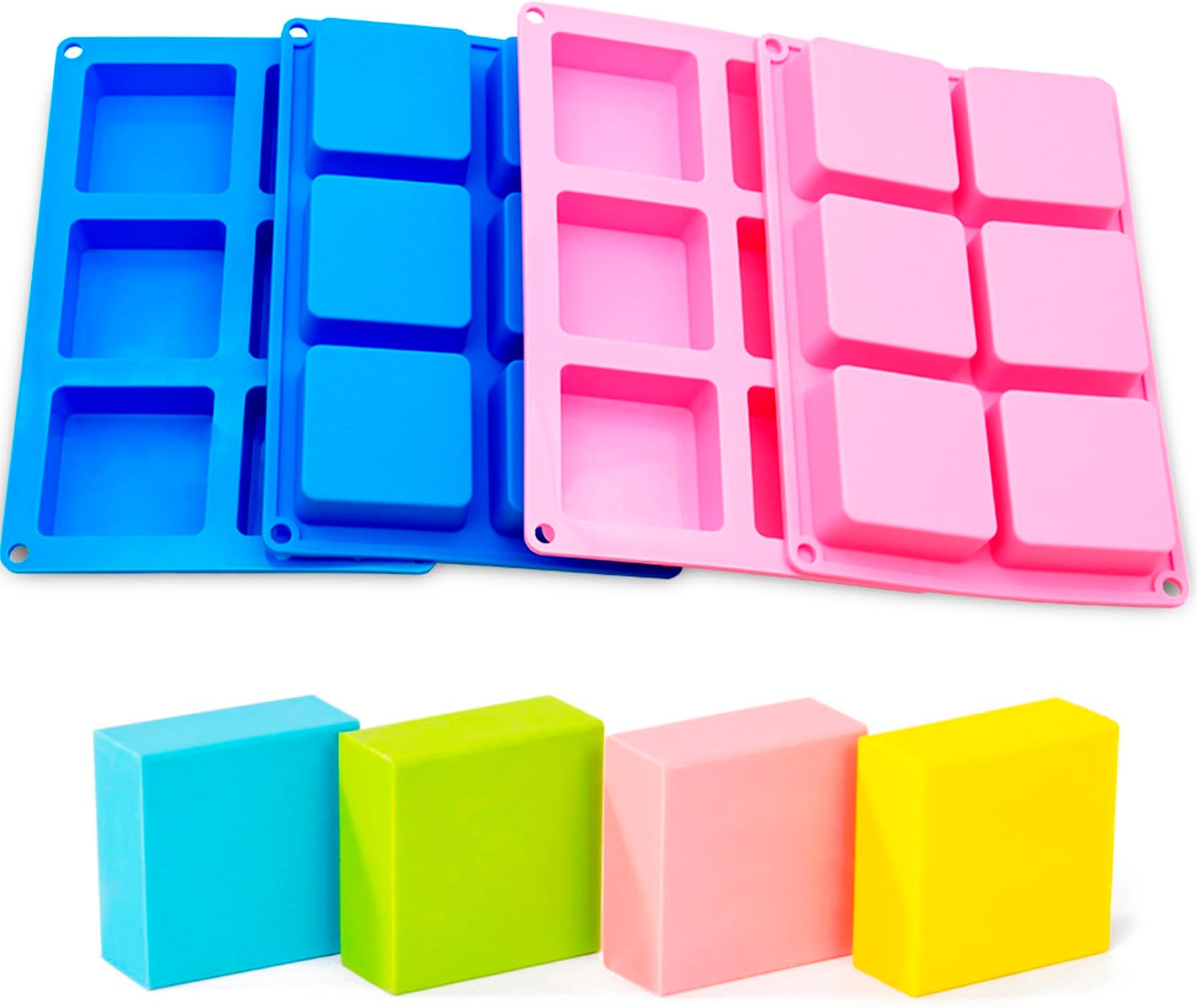 Bangp 4 Pack Square Soap Molds,6-Cavity Non-Stick Silicone Cake Molds,Square Ice Cube Trays,Square Silicone Molds for Chocolate,Cupcake, Cornbread, Muffin,Soap