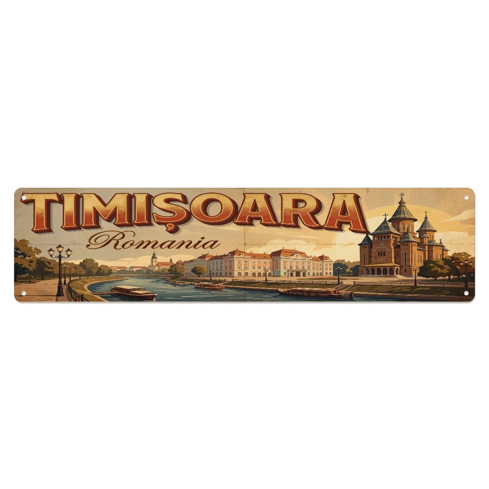 Tgrcjimh Style Metal Tin Sign Retro Travel Romania Timisoara