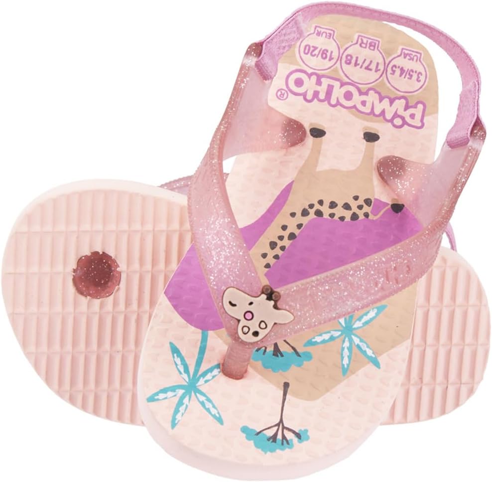 Pimpolho Chinelo Infantil Baby Sandália Praiana Feminina Menina Tiras com Brilho e Elástico, Solado Antiderrapante, Tamanhos 17 a 23