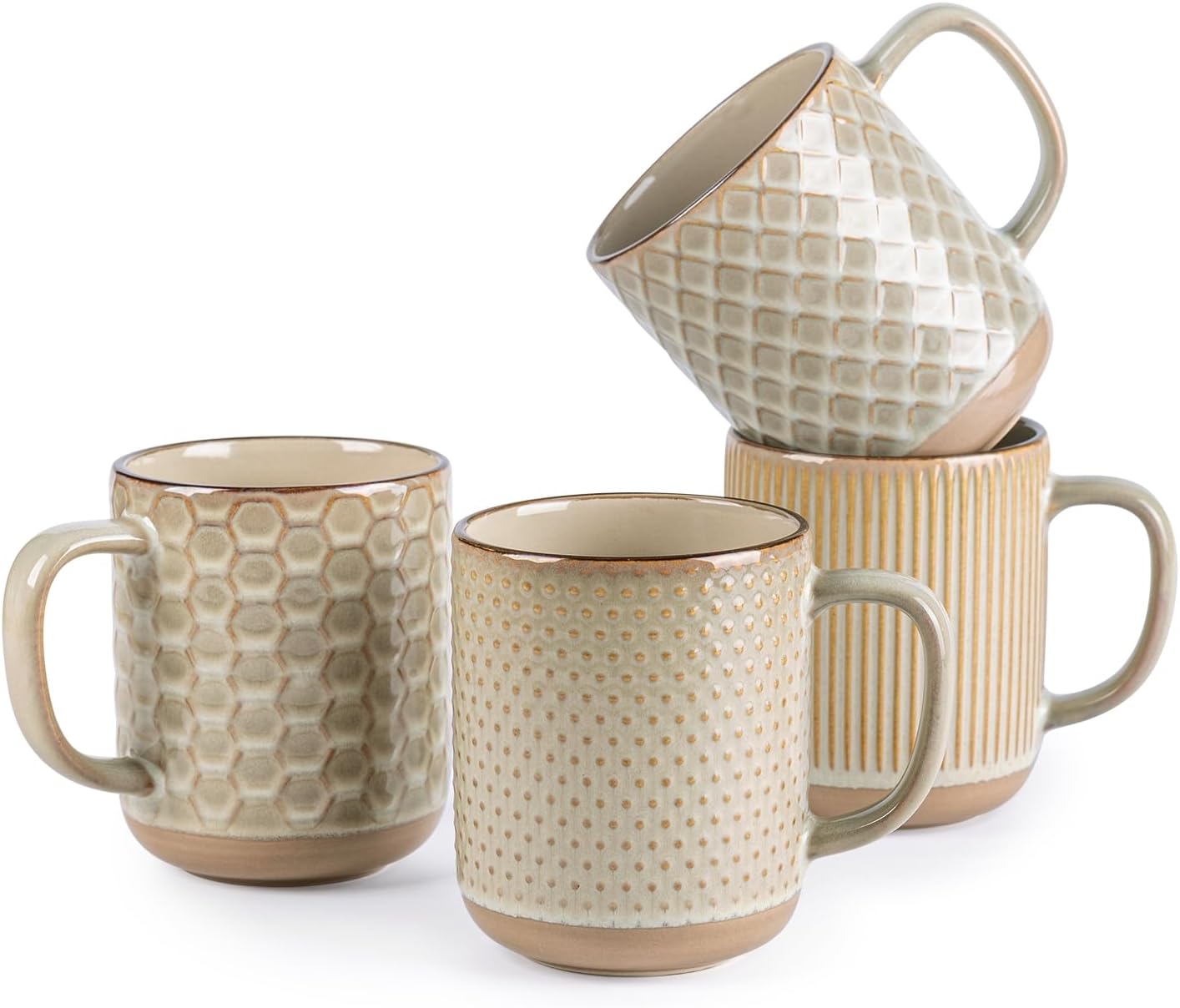 Large Coffee Mugs Set of 4, 16oz Handmade Stoneware Coffee Mugs Set with Large Handle for Cappuccino/Latte/Tea/Hot Cocoa, Dishwasher & Microwave Safe-Pale khaki